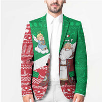 Italy Christmas Blazer with Pizza Chef Santa Leaning Tower Colosseum and Red Green Holiday Pattern Design - Wonder Print Shop