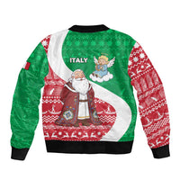 Italy Christmas Bomber Jacket with Pizza Chef Santa Leaning Tower Colosseum and Red Green Holiday Pattern Design - Wonder Print Shop