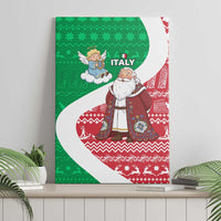 Italy Christmas Canvas Wall Art with Pizza Chef Santa Leaning Tower Colosseum and Red Green Holiday Pattern Design - Wonder Print Shop