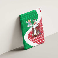 Italy Christmas Canvas Wall Art with Pizza Chef Santa Leaning Tower Colosseum and Red Green Holiday Pattern Design - Wonder Print Shop
