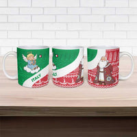 Italy Christmas Ceramic Mug with Pizza Chef Santa Leaning Tower Colosseum and Red Green Holiday Pattern Design - Wonder Print Shop