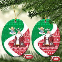 Italy Christmas Ceramic Ornament with Pizza Chef Santa Leaning Tower Colosseum and Red Green Holiday Pattern Design - Wonder Print Shop