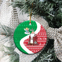 Italy Christmas Ceramic Ornament with Pizza Chef Santa Leaning Tower Colosseum and Red Green Holiday Pattern Design - Wonder Print Shop