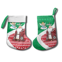 Italy Christmas Stocking with Pizza Chef Santa Leaning Tower Colosseum and Red Green Holiday Pattern Design - Wonder Print Shop