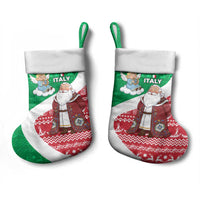 Italy Christmas Stocking with Pizza Chef Santa Leaning Tower Colosseum and Red Green Holiday Pattern Design - Wonder Print Shop