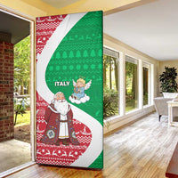 Italy Christmas Door Cover with Pizza Chef Santa Leaning Tower Colosseum and Red Green Holiday Pattern Design - Wonder Print Shop
