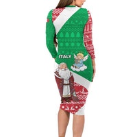 Italy Christmas Family Matching Long Sleeve Bodycon Dress and Hawaiian Shirt with Pizza Chef Santa Leaning Tower Colosseum and Red Green Holiday Pattern Design - Wonder Print Shop