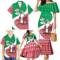 Italy Christmas Family Matching Mermaid Dress and Hawaiian Shirt with Pizza Chef Santa Leaning Tower Colosseum and Red Green Holiday Pattern Design - Wonder Print Shop