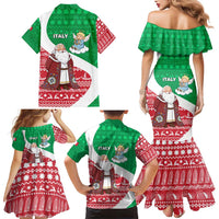 Italy Christmas Family Matching Mermaid Dress and Hawaiian Shirt with Pizza Chef Santa Leaning Tower Colosseum and Red Green Holiday Pattern Design - Wonder Print Shop