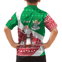 Italy Christmas Family Matching Off The Shoulder Long Sleeve Dress and Hawaiian Shirt with Pizza Chef Santa Leaning Tower Colosseum and Red Green Holiday Pattern Design - Wonder Print Shop