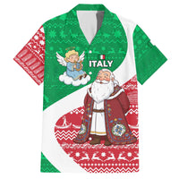 Italy Christmas Family Matching Off The Shoulder Long Sleeve Dress and Hawaiian Shirt with Pizza Chef Santa Leaning Tower Colosseum and Red Green Holiday Pattern Design - Wonder Print Shop