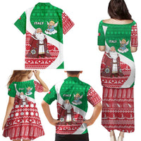 Italy Christmas Family Matching Puletasi and Hawaiian Shirt with Pizza Chef Santa Leaning Tower Colosseum and Red Green Holiday Pattern Design - Wonder Print Shop