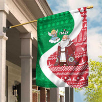 Italy Christmas Garden Flag with Pizza Chef Santa Leaning Tower Colosseum and Red Green Holiday Pattern Design - Wonder Print Shop