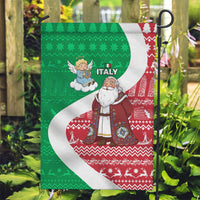 Italy Christmas Garden Flag with Pizza Chef Santa Leaning Tower Colosseum and Red Green Holiday Pattern Design - Wonder Print Shop