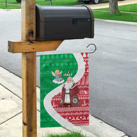 Italy Christmas Garden Flag with Pizza Chef Santa Leaning Tower Colosseum and Red Green Holiday Pattern Design - Wonder Print Shop