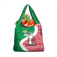 Italy Christmas Grocery Bag with Pizza Chef Santa Leaning Tower Colosseum and Red Green Holiday Pattern Design - Wonder Print Shop