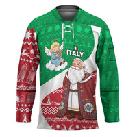 Italy Christmas Hockey Jersey with Pizza Chef Santa Leaning Tower Colosseum and Red Green Holiday Pattern Design - Wonder Print Shop