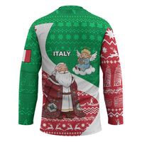 Italy Christmas Hockey Jersey with Pizza Chef Santa Leaning Tower Colosseum and Red Green Holiday Pattern Design - Wonder Print Shop