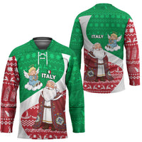 Italy Christmas Hockey Jersey with Pizza Chef Santa Leaning Tower Colosseum and Red Green Holiday Pattern Design - Wonder Print Shop