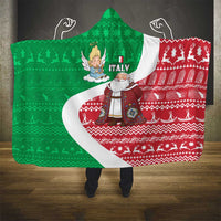 Italy Christmas Hooded Blanket with Pizza Chef Santa Leaning Tower Colosseum and Red Green Holiday Pattern Design - Wonder Print Shop