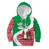 Italy Christmas Kid Hoodie with Pizza Chef Santa Leaning Tower Colosseum and Red Green Holiday Pattern Design - Wonder Print Shop