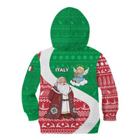 Italy Christmas Kid Hoodie with Pizza Chef Santa Leaning Tower Colosseum and Red Green Holiday Pattern Design - Wonder Print Shop
