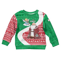 Italy Christmas Kid Ugly Christmas Sweater with Pizza Chef Santa Leaning Tower Colosseum and Red Green Holiday Pattern Design - Wonder Print Shop