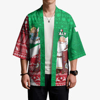 Italy Christmas Kimono with Pizza Chef Santa Leaning Tower Colosseum and Red Green Holiday Pattern Design - Wonder Print Shop