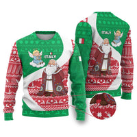 Italy Christmas Ugly Christmas Sweater with Pizza Chef Santa Leaning Tower Colosseum and Red Green Holiday Pattern Design - Wonder Print Shop