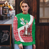 Italy Christmas Ugly Christmas Sweater with Pizza Chef Santa Leaning Tower Colosseum and Red Green Holiday Pattern Design - Wonder Print Shop