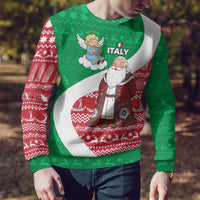Italy Christmas Ugly Christmas Sweater with Pizza Chef Santa Leaning Tower Colosseum and Red Green Holiday Pattern Design - Wonder Print Shop