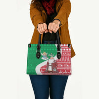 Italy Christmas Leather Bag with Pizza Chef Santa Leaning Tower Colosseum and Red Green Holiday Pattern Design - Wonder Print Shop