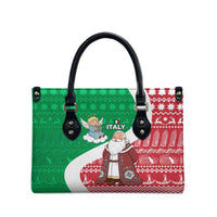 Italy Christmas Leather Bag with Pizza Chef Santa Leaning Tower Colosseum and Red Green Holiday Pattern Design - Wonder Print Shop