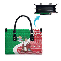 Italy Christmas Leather Bag with Pizza Chef Santa Leaning Tower Colosseum and Red Green Holiday Pattern Design - Wonder Print Shop