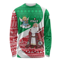 Italy Christmas Long Sleeve Shirt with Pizza Chef Santa Leaning Tower Colosseum and Red Green Holiday Pattern Design - Wonder Print Shop