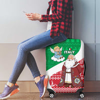 Italy Christmas Luggage Cover with Pizza Chef Santa Leaning Tower Colosseum and Red Green Holiday Pattern Design - Wonder Print Shop