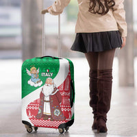 Italy Christmas Luggage Cover with Pizza Chef Santa Leaning Tower Colosseum and Red Green Holiday Pattern Design - Wonder Print Shop