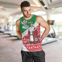 Italy Christmas Men Tank Top with Pizza Chef Santa Leaning Tower Colosseum and Red Green Holiday Pattern Design - Wonder Print Shop