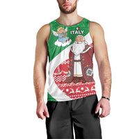 Italy Christmas Men Tank Top with Pizza Chef Santa Leaning Tower Colosseum and Red Green Holiday Pattern Design - Wonder Print Shop
