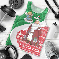 Italy Christmas Men Tank Top with Pizza Chef Santa Leaning Tower Colosseum and Red Green Holiday Pattern Design - Wonder Print Shop