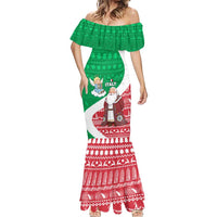 Italy Christmas Mermaid Dress with Pizza Chef Santa Leaning Tower Colosseum and Red Green Holiday Pattern Design - Wonder Print Shop