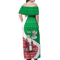 Italy Christmas Off Shoulder Maxi Dress with Pizza Chef Santa Leaning Tower Colosseum and Red Green Holiday Pattern Design - Wonder Print Shop