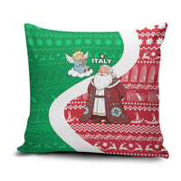 Italy Christmas Pillow Cover with Pizza Chef Santa Leaning Tower Colosseum and Red Green Holiday Pattern Design - Wonder Print Shop