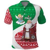 Italy Christmas Polo Shirt with Pizza Chef Santa Leaning Tower Colosseum and Red Green Holiday Pattern Design - Wonder Print Shop