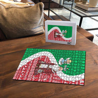 Italy Christmas Puzzle with Pizza Chef Santa Leaning Tower Colosseum and Red Green Holiday Pattern Design - Wonder Print Shop
