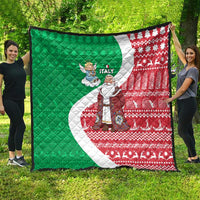 Italy Christmas Quilt with Pizza Chef Santa Leaning Tower Colosseum and Red Green Holiday Pattern Design - Wonder Print Shop