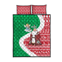 Italy Christmas Quilt Bed Set with Pizza Chef Santa Leaning Tower Colosseum and Red Green Holiday Pattern Design - Wonder Print Shop
