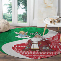 Italy Christmas Round Carpet with Pizza Chef Santa Leaning Tower Colosseum and Red Green Holiday Pattern Design - Wonder Print Shop