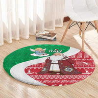 Italy Christmas Round Carpet with Pizza Chef Santa Leaning Tower Colosseum and Red Green Holiday Pattern Design - Wonder Print Shop