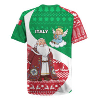 Italy Christmas Rugby Jersey with Pizza Chef Santa Leaning Tower Colosseum and Red Green Holiday Pattern Design - Wonder Print Shop